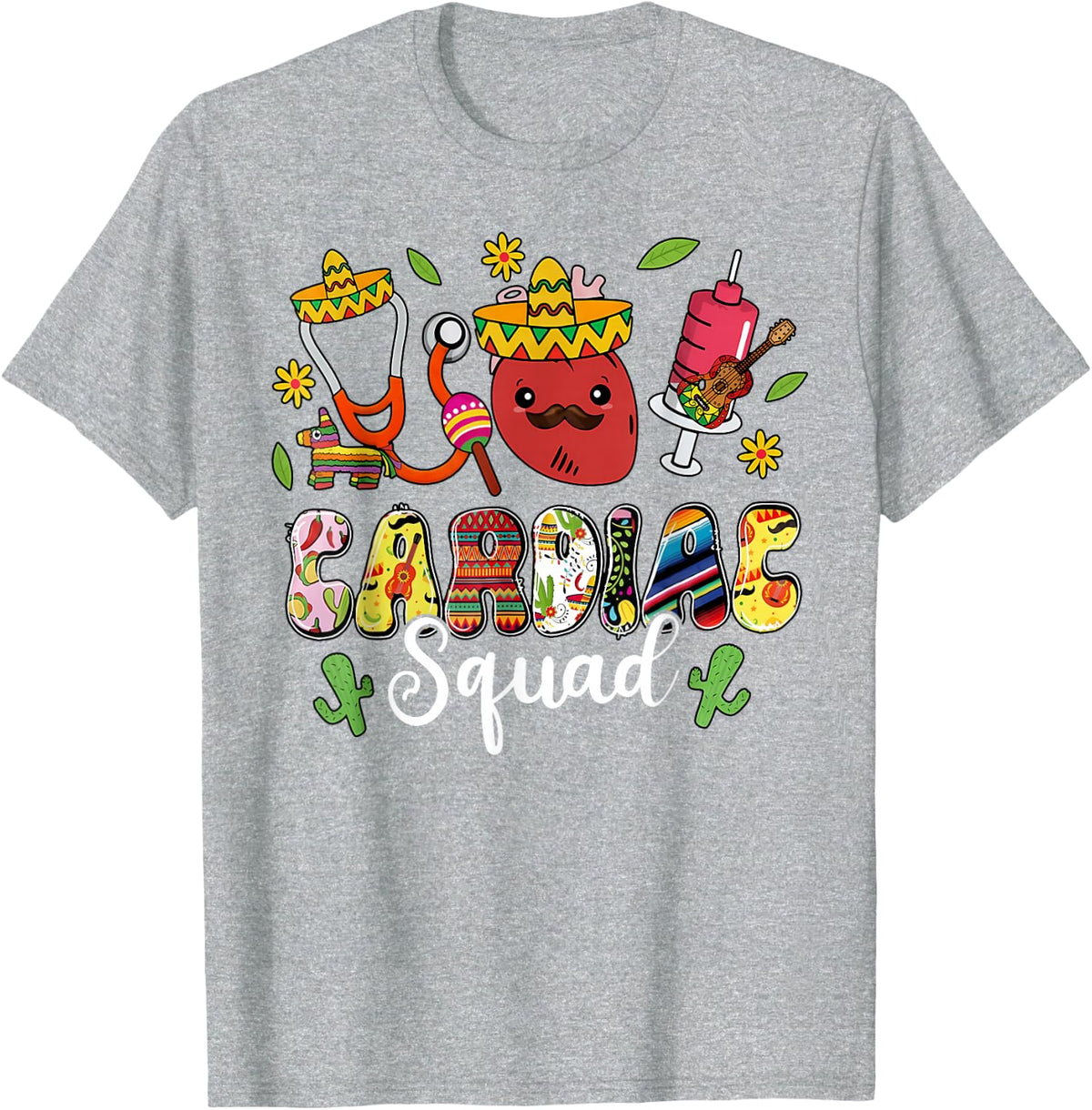 Cardiac Squad Nurse Cinco de Mayo Cardiology Tech Mexican T-Shirt - Heather Grey