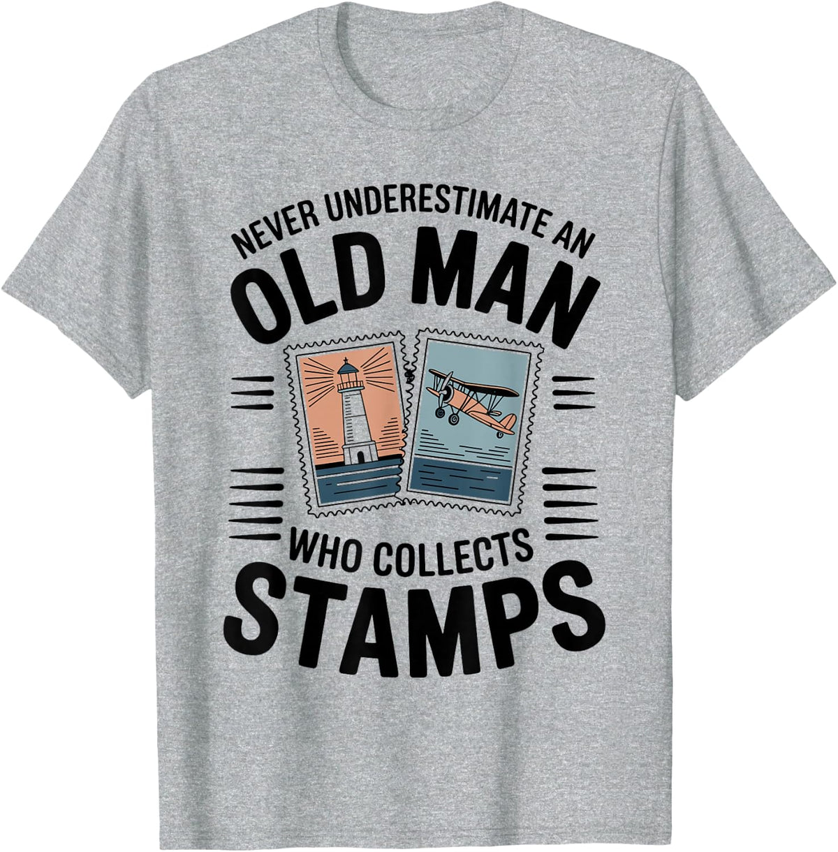 Funny Stamp Collecting Never Underestimate an Old Man T-Shirt - Heather Grey