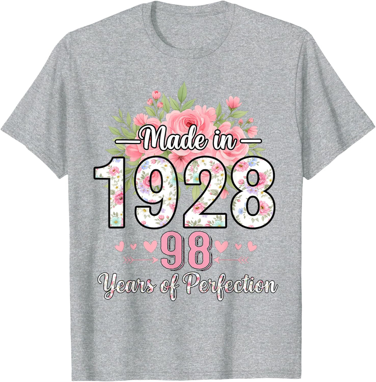 Made in 1928 Floral 98th Birthday Gifts Women 98 Years Old T-Shirt - Heather Grey