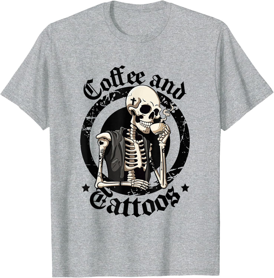 Coffee And Tattoos Lover Inked Caffeine Funny Tattoo Artists T-Shirt - Heather Grey