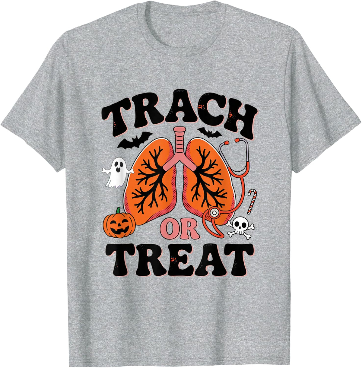 Respiratory Therapist Halloween Trach Or Treat RT PICU Fall T-Shirt - Heather Grey