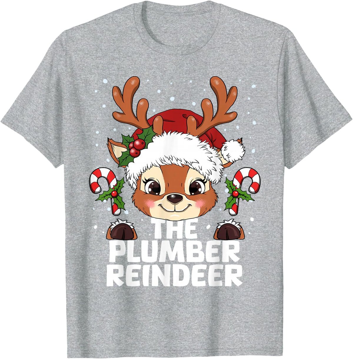 Plumber Reindeer Matching Christmas T-Shirt - Heather Grey