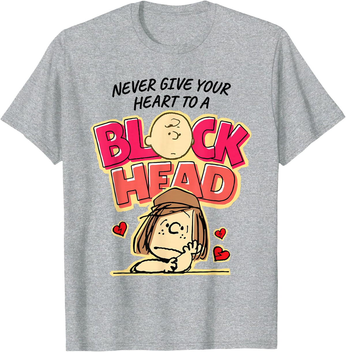 Peanuts Peppermint Patty Block Head Valentines Day T-Shirt - Heather Grey