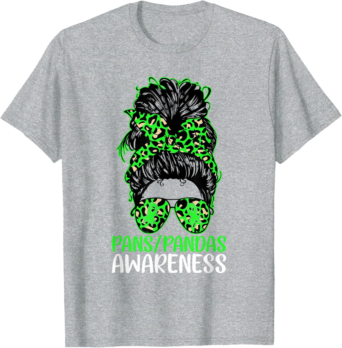 PANS-PANDAS Awareness Messy Bun PANS-PANDAS Awareness T-Shirt - Heather Grey
