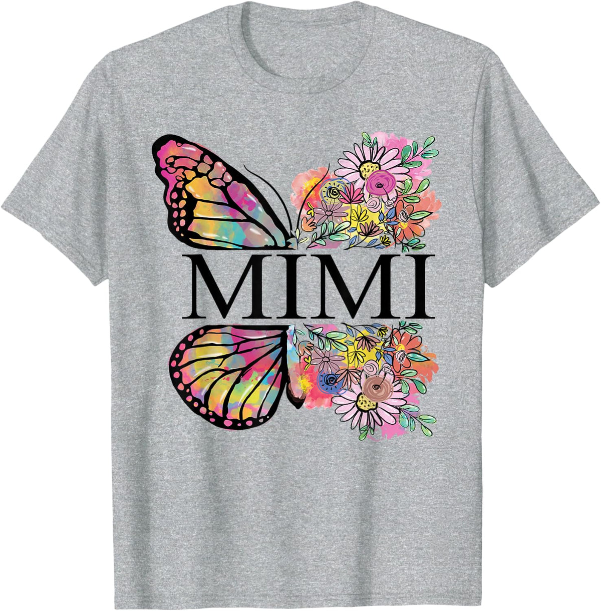 Mimi Butterfly Floral Watercolor Garden Design T-Shirt - Heather Grey
