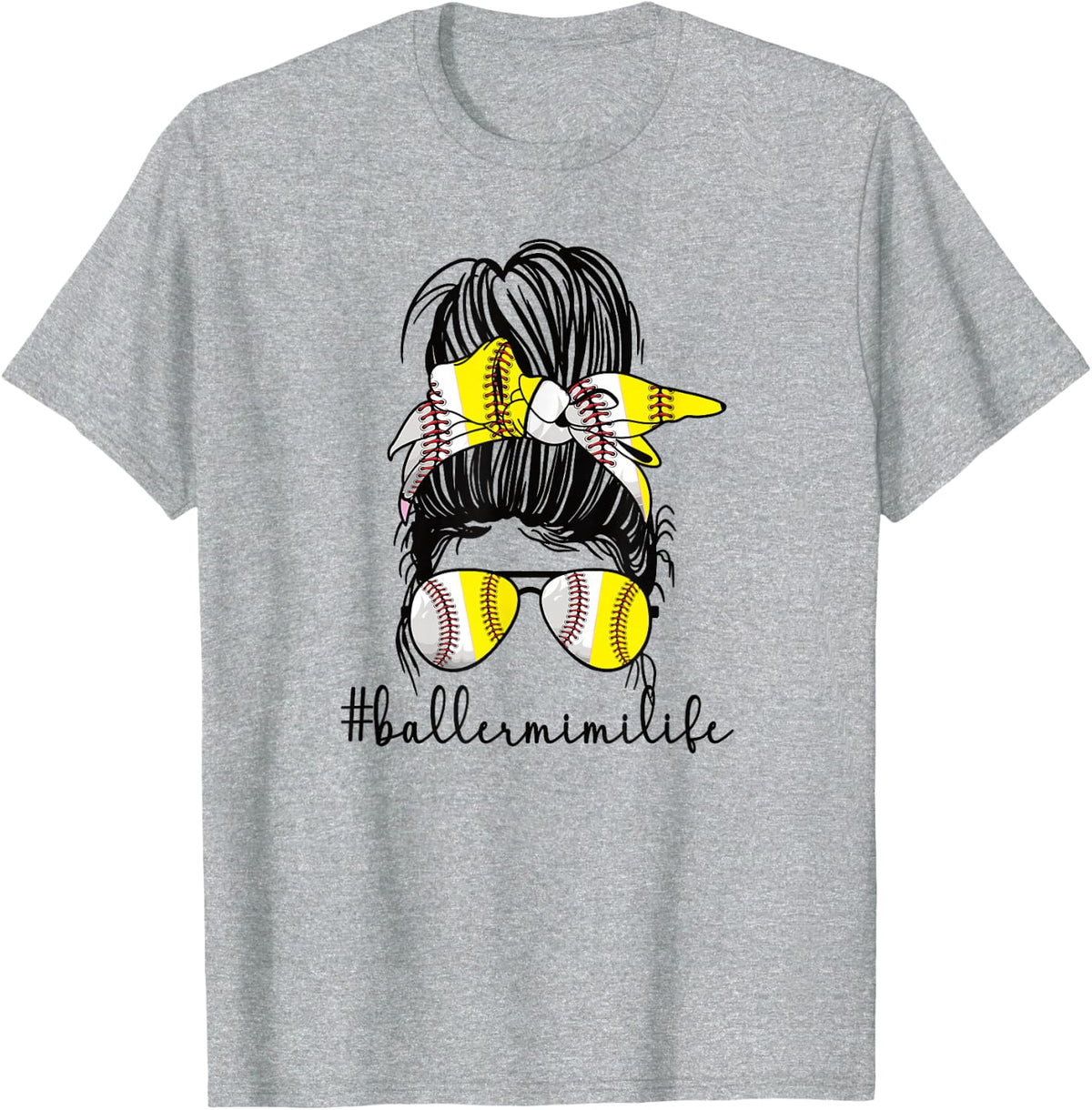 Baller Mimi Life Softball Baseball Mimi Grandma T-Shirt - Heather Grey