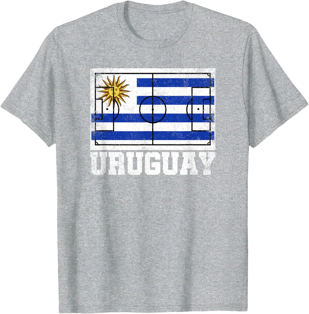 Uruguay Soccer Field Country Flag Uruguayan Pride T-Shirt - Heather Grey