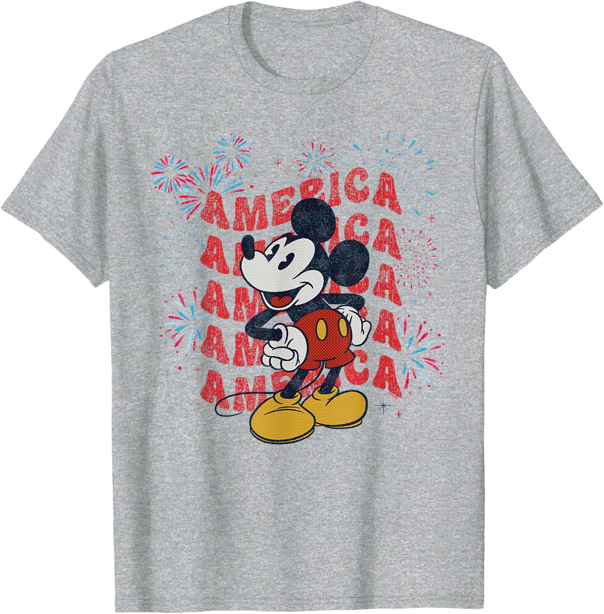 Disney Mickey Mouse America Fireworks 4th of July 250 Retro T-Shirt - Heather Grey