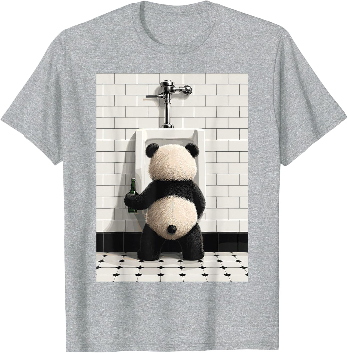 Funny Panda Bathroom Humor Beer Bottle Urinal Bear Partie T-Shirt - Heather Grey
