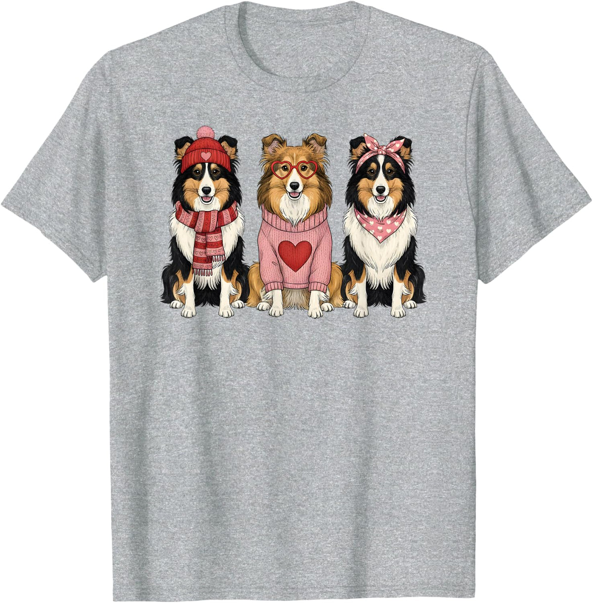 Cute Shetland Sheepdog Valentine Sheltie Dog T-Shirt - Heather Grey