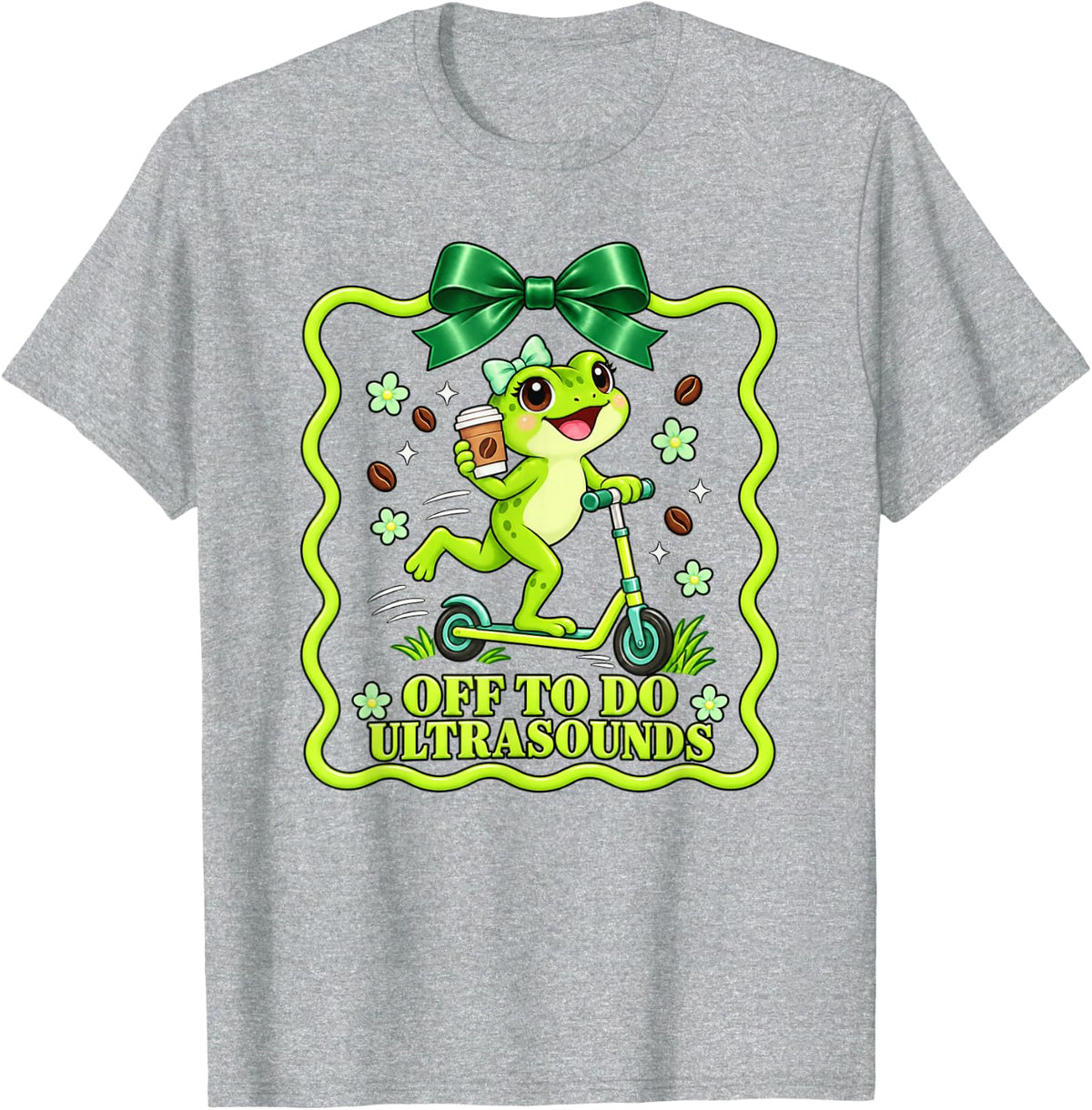 Off to Do Ultrasounds Sonographer Frog Scooter Funny T-Shirt - Heather Grey