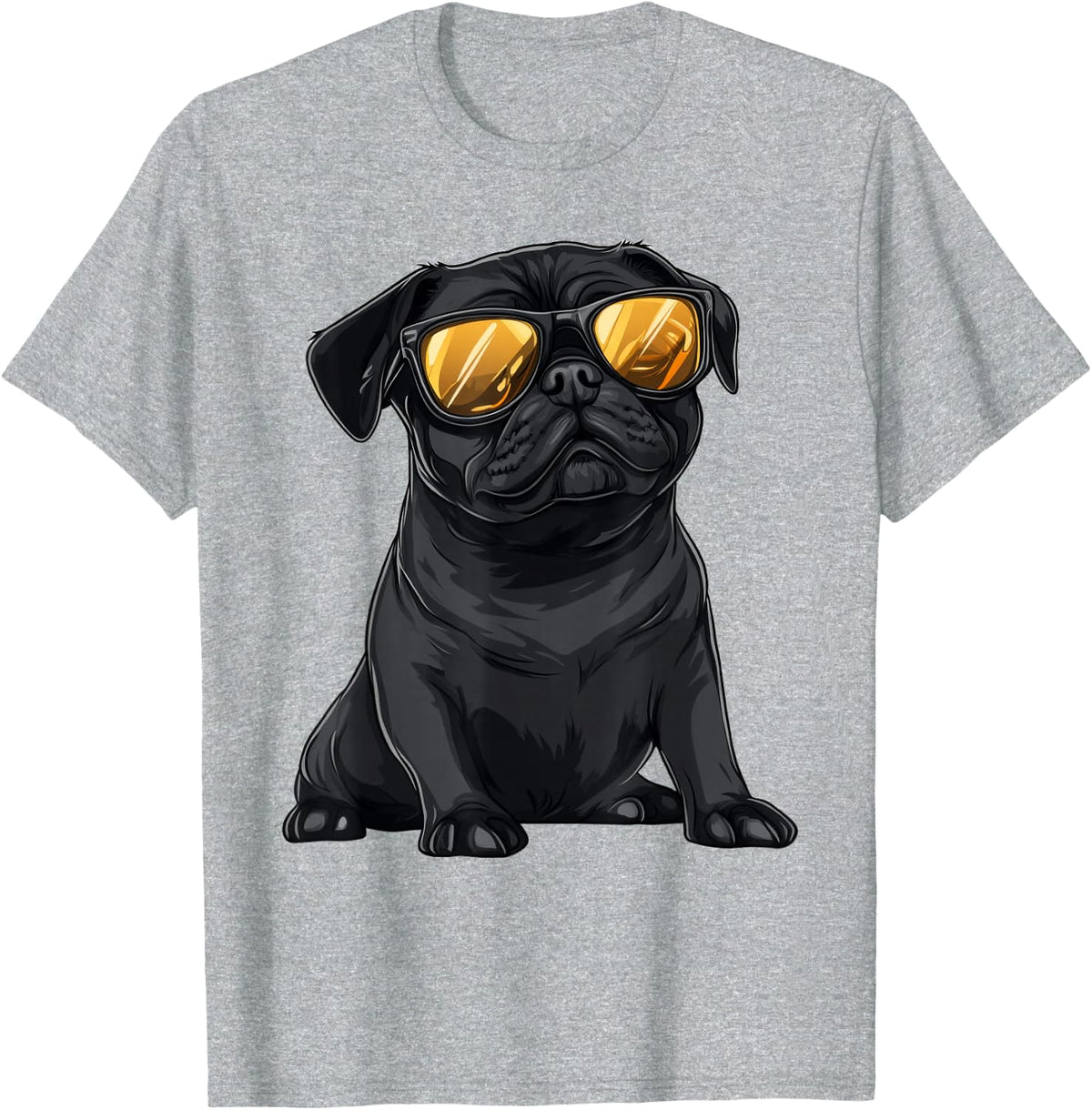 Black Pug Wearing Sunglasses Dog T-Shirt - Heather Grey
