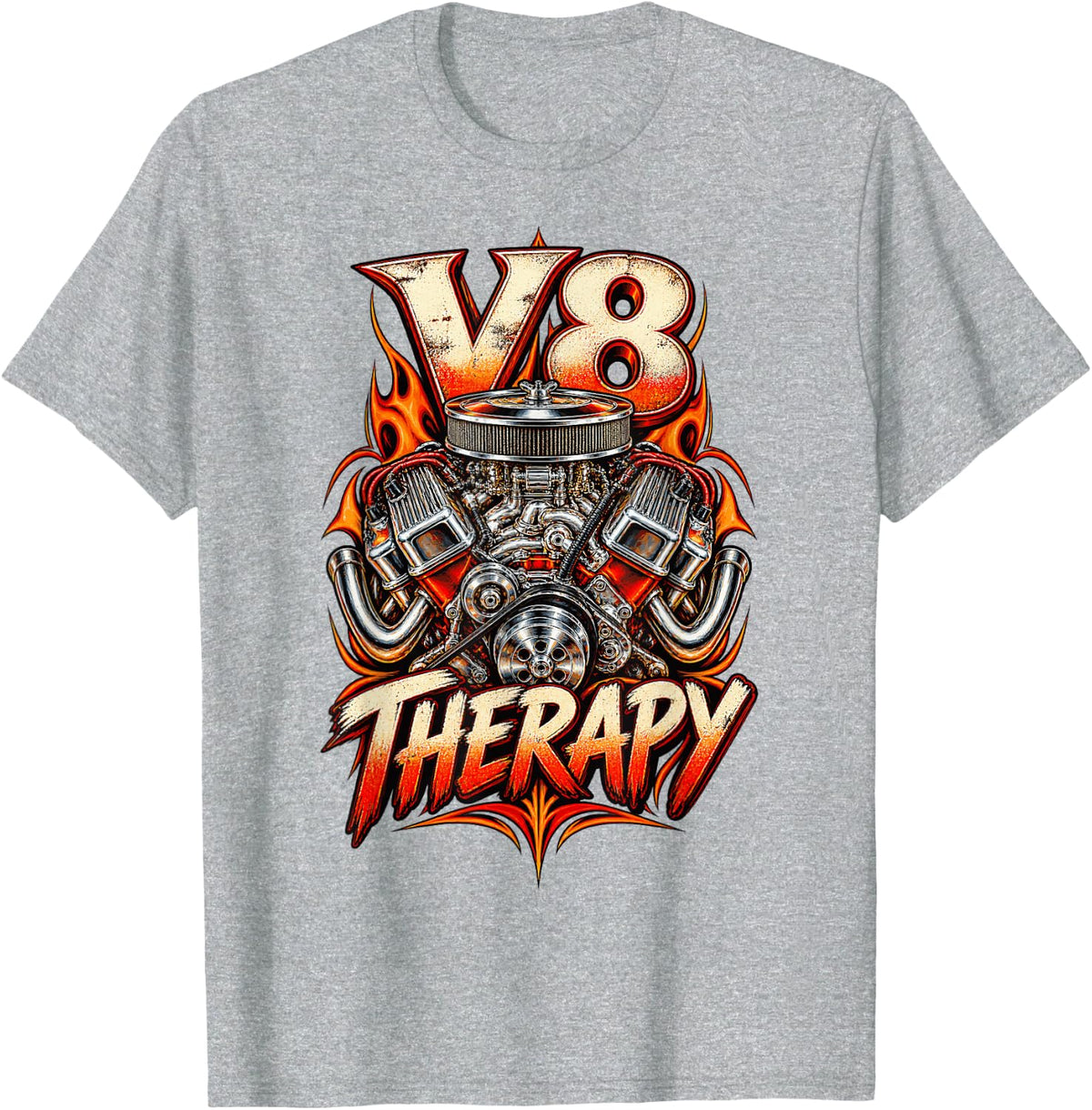 V8 Therapy Funny Car Guy Car Enthusiast T-Shirt - Heather Grey