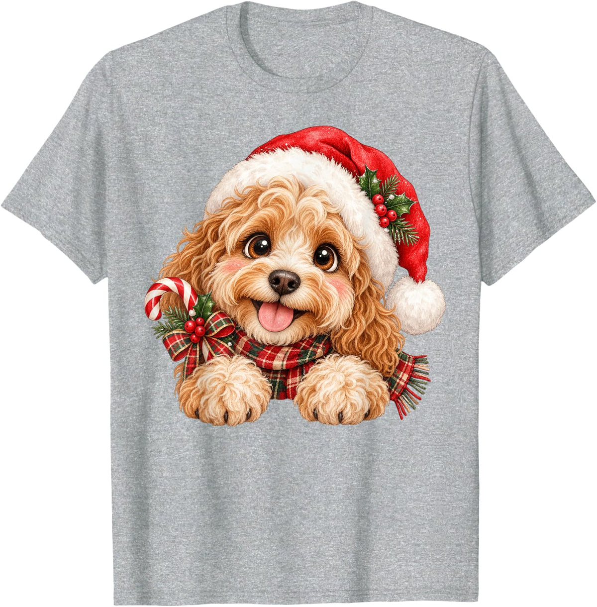 Cockapoo Dog Christmas Santa Hat Mom Dad T-Shirt - Heather Grey