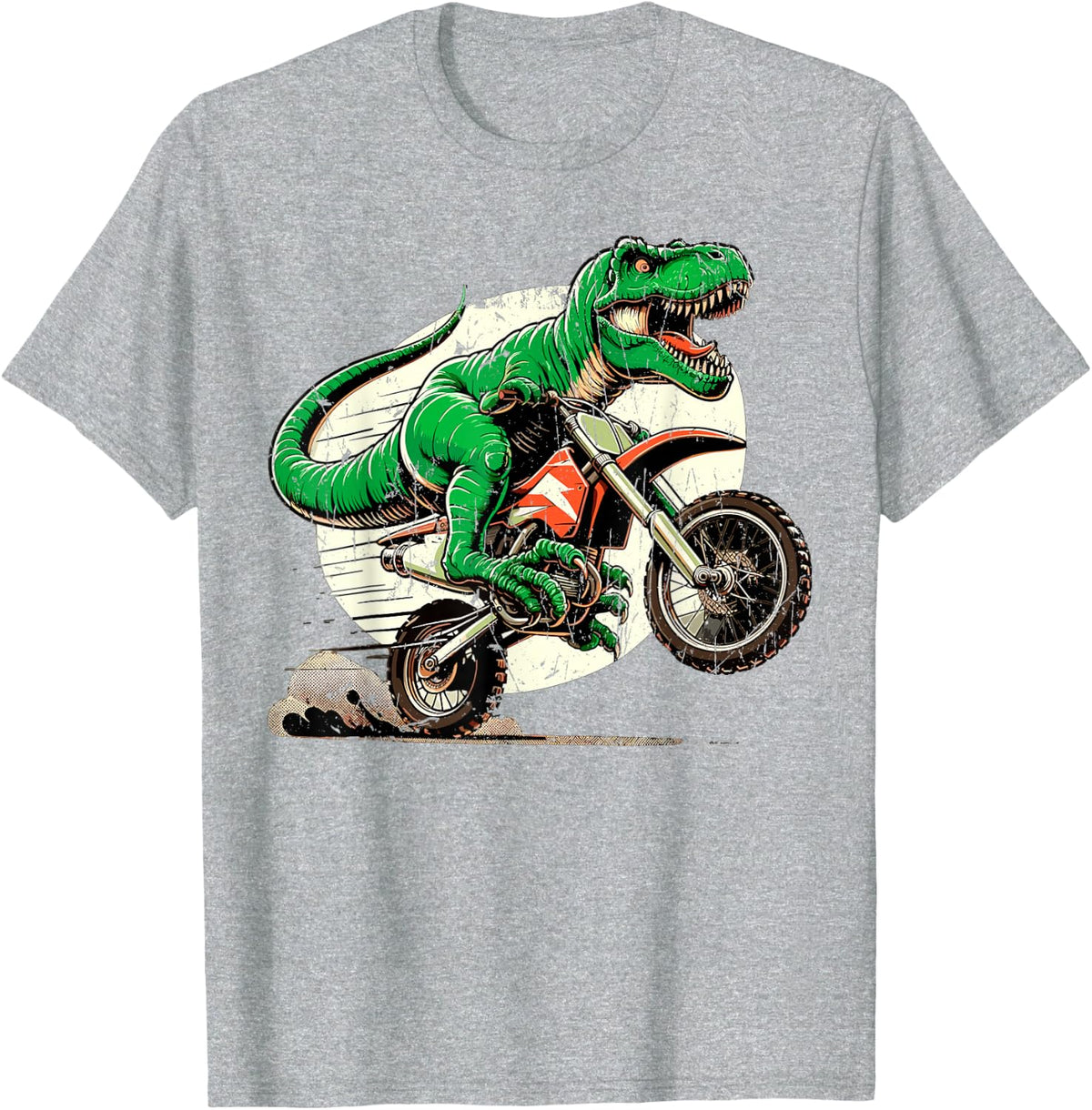 Dinosaur Motocross T-Rex Dirt Bike T-Shirt - Heather Grey