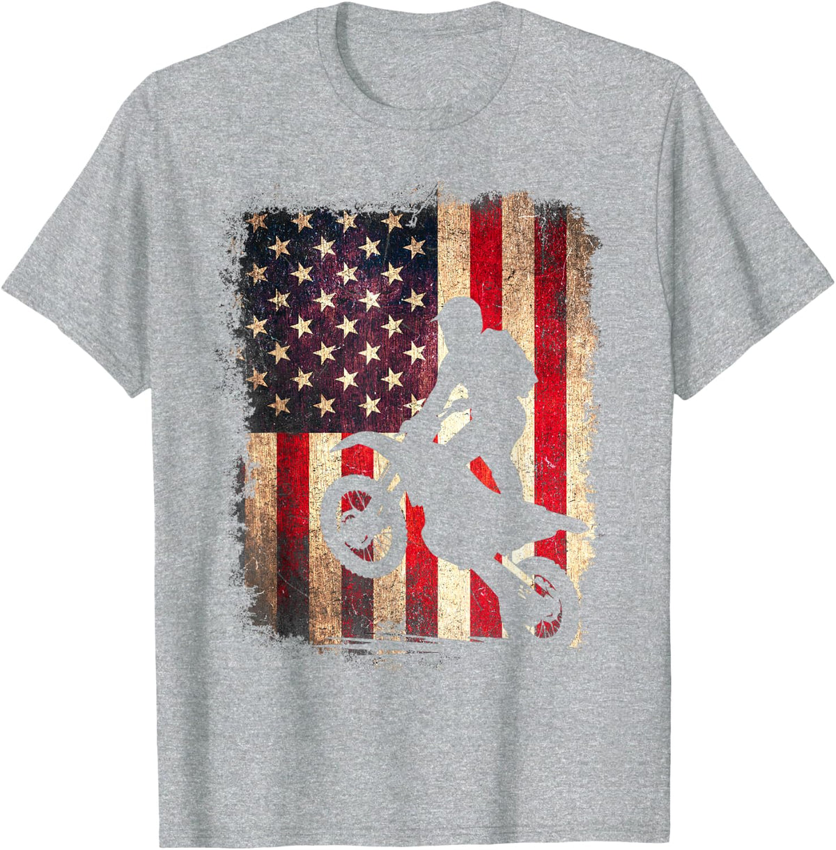 Dirt Bike American Flag Motocross Biker 4th of July USA T-Shirt - Heather Grey