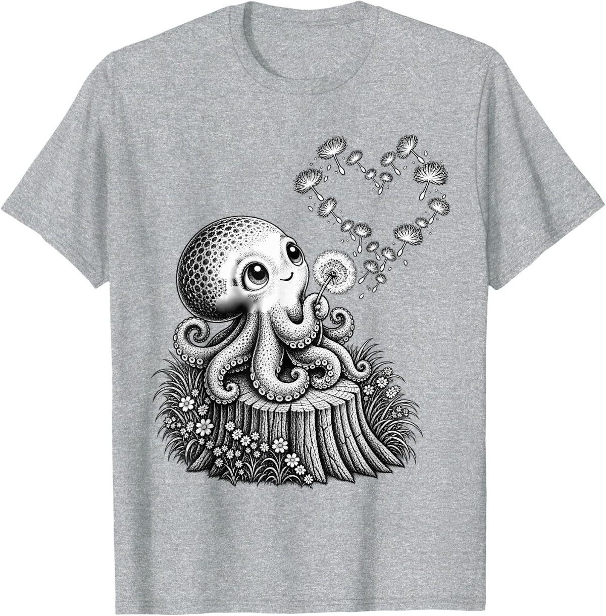 Octopus Animal Art Portrait Wildlife Forest Octopus Lover T-Shirt - Heather Grey