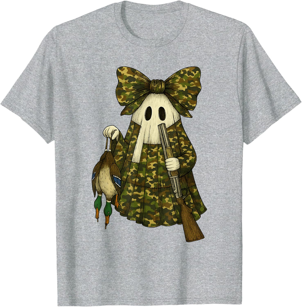 Hunting Camo Ghost Patchwork Duck Hunting Coquette T-Shirt - Heather Grey