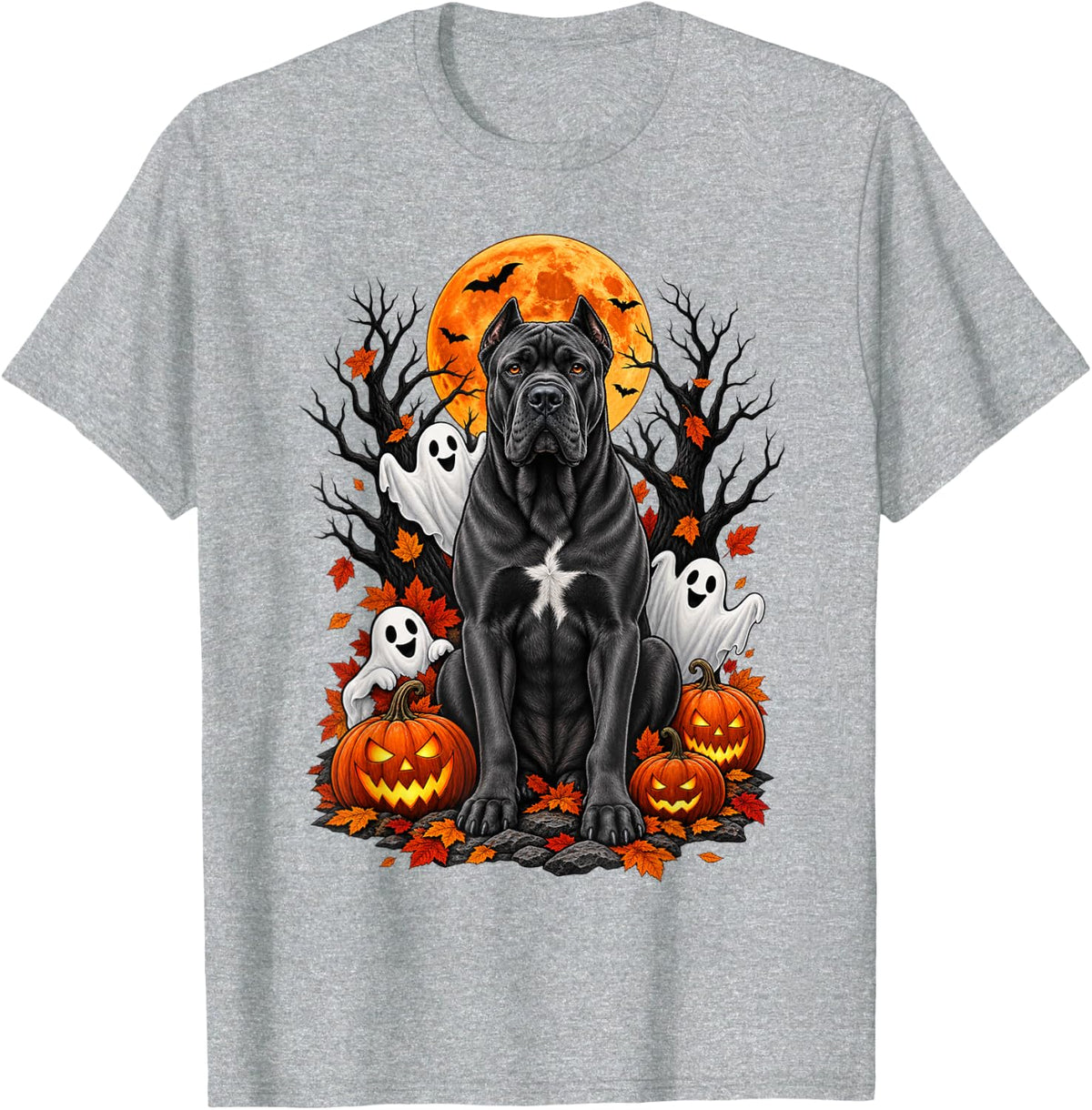 Cane Corso Halloween Dog with Pumpkins and Ghosts T-Shirt - Heather Grey
