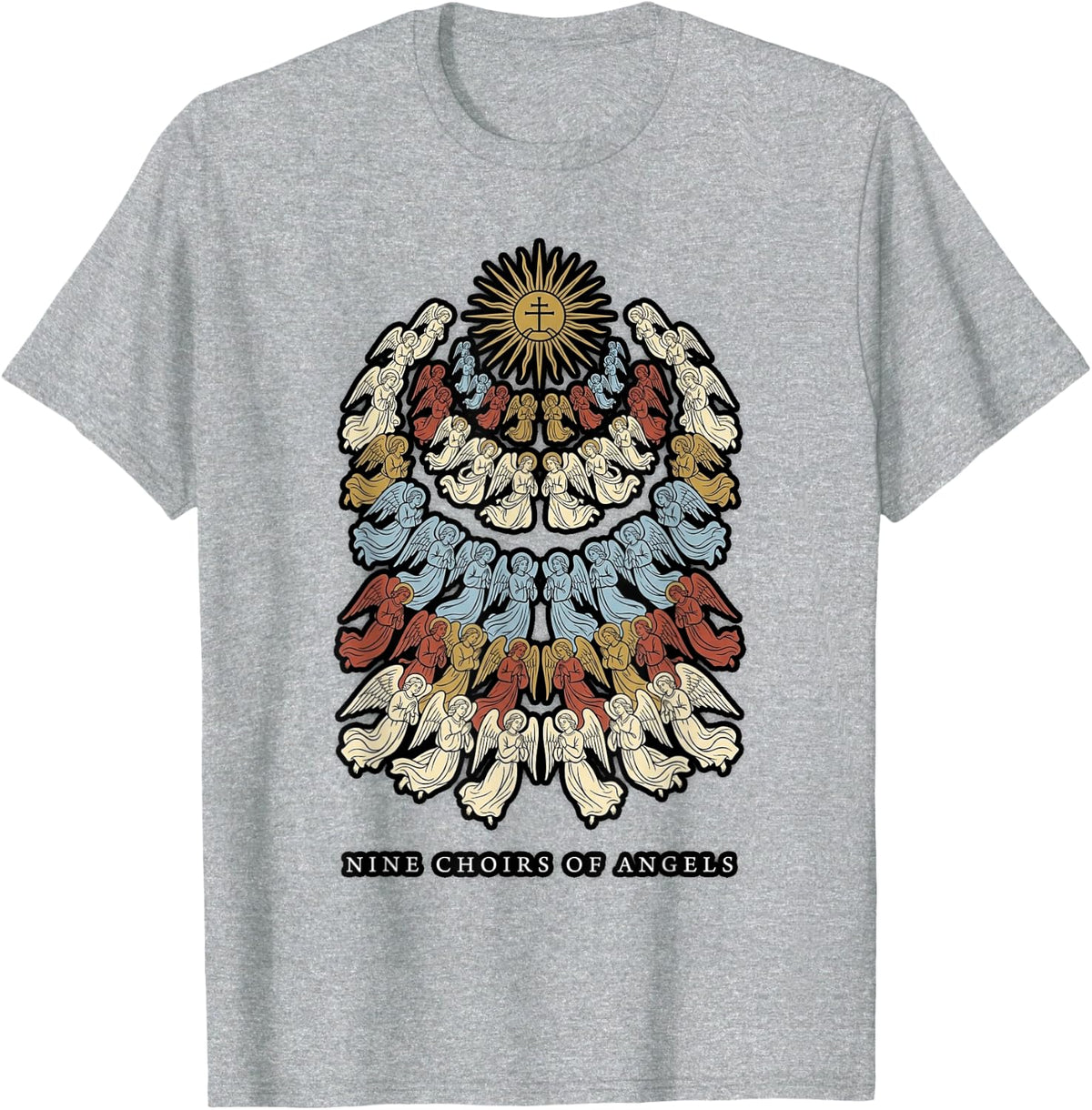 Nine Choirs of Angels Catholic Design T-Shirt - Heather Grey