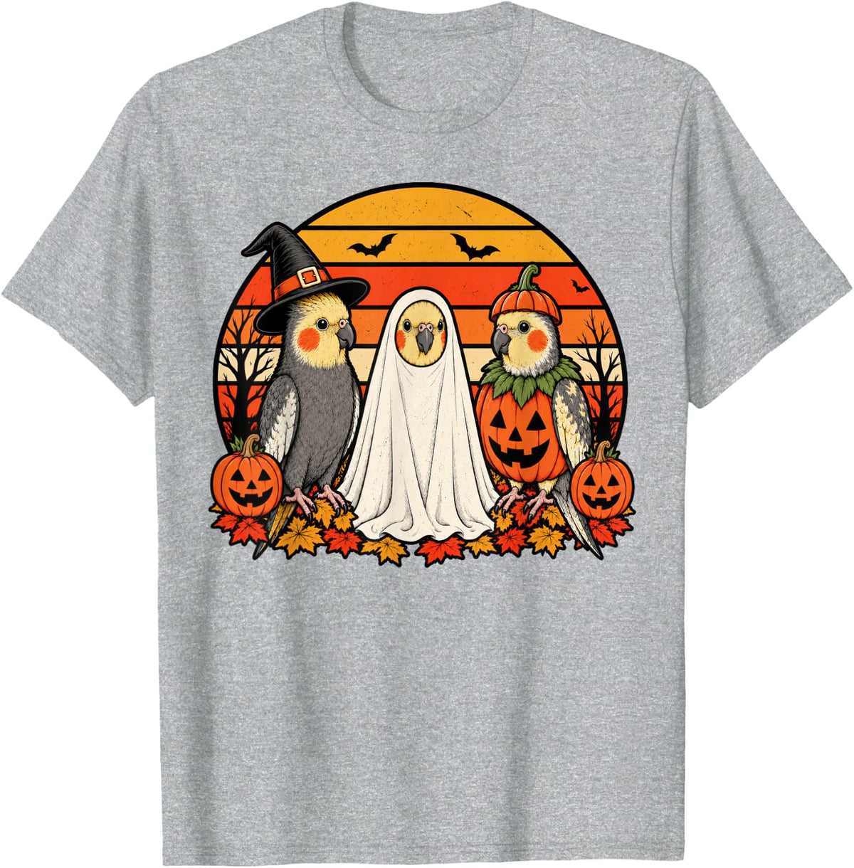 Spooky Cockatiel Pumpkin Ghost Halloween Parrot T-Shirt - Heather Grey