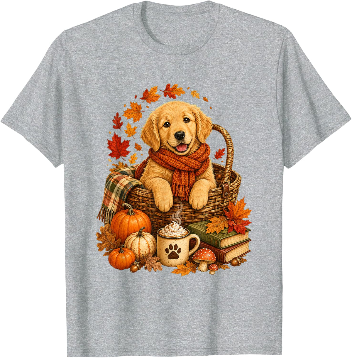 Cozy Golden Retriever Autumn Dog Lover Fall T-Shirt - Heather Grey