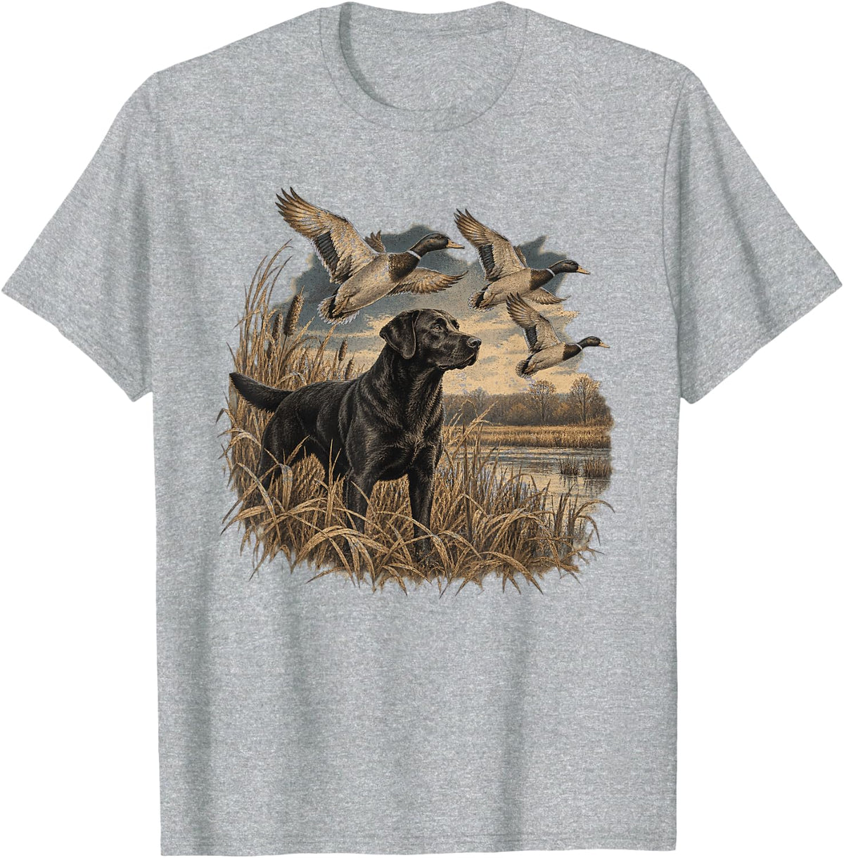 Black Labrador Mallard Duck Hunting Waterfowl Retriever T-Shirt - Heather Grey