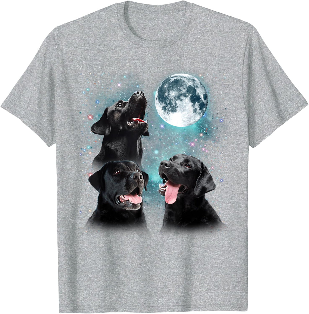 3 Black Lab Moon Howling Lab Head Funny Gifts For Men Women T-Shirt - Heather Grey