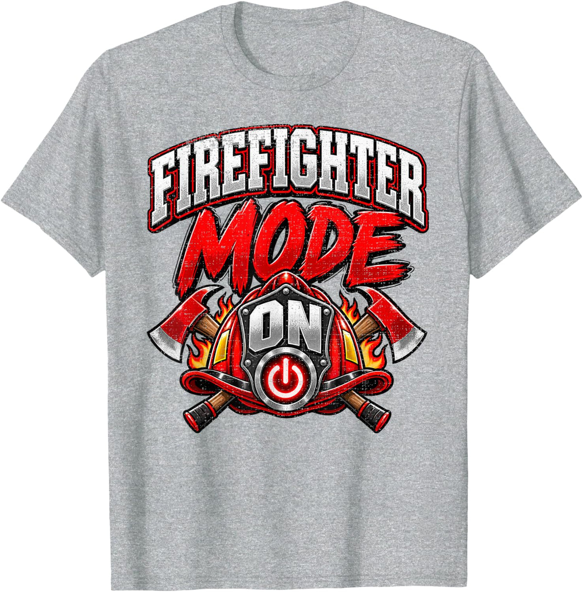 Firefighter Mode ON Helmet Crossed Axes Power Symbol T-Shirt - Heather Grey