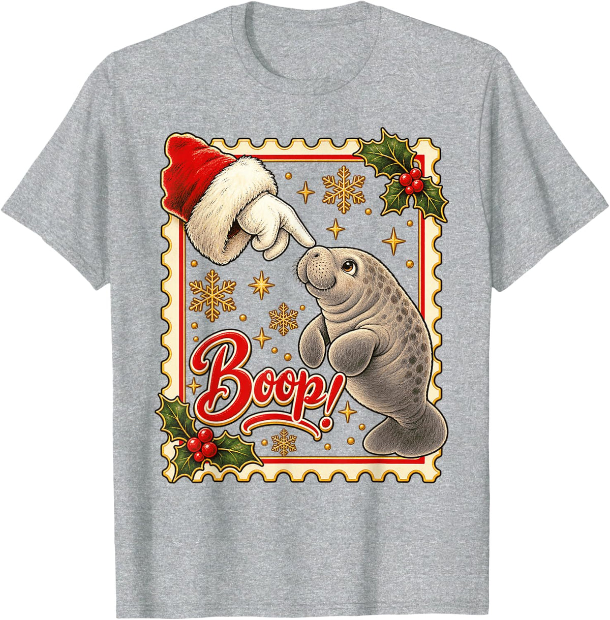 Boop! Manatee Joyful Christmas Nose Boop T-Shirt - Heather Grey