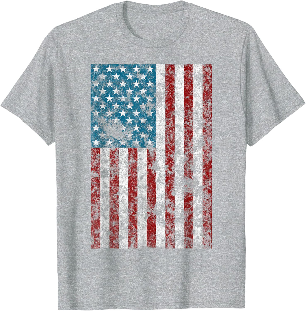 Retro Style 4th July USA Patriotic Distressed America Flag T-Shirt - Heather Grey