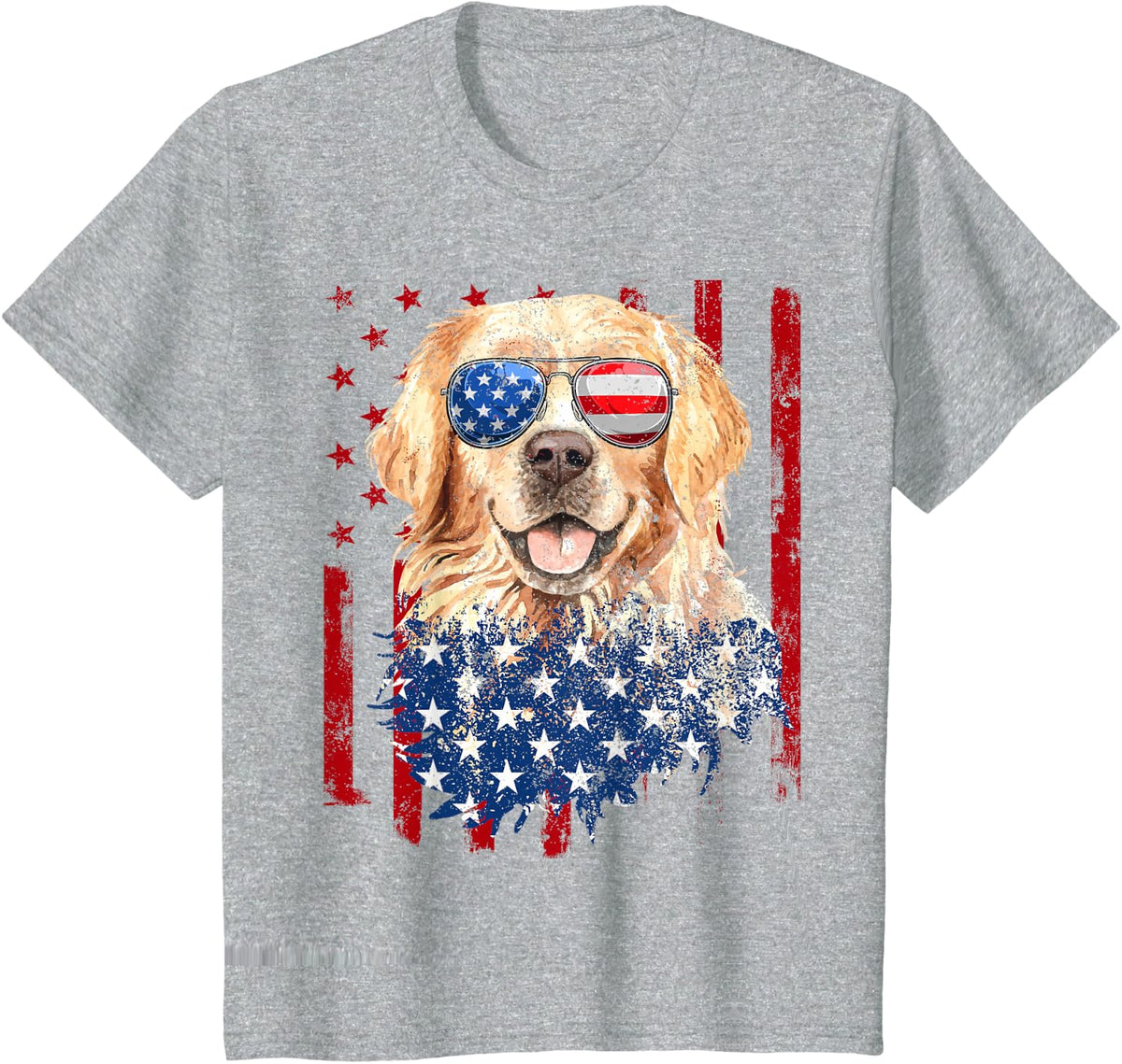 American Flag Golden Retriever USA Retro 4th of July T-Shirt - Heather Grey